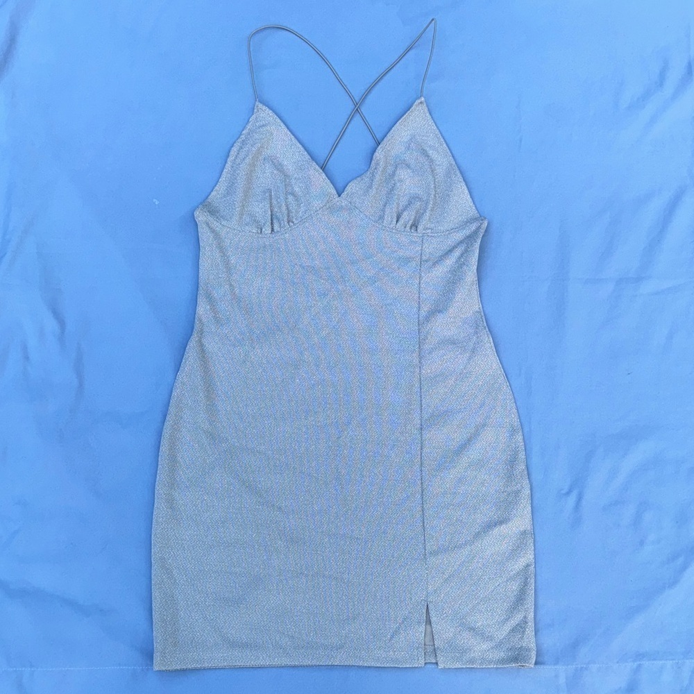 DIVIDED H&M Elegant Silver Spaghetti Strap Mini Dress